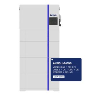 Vă prezentăm Sistem All-In-One Deye, care include invertorul Trifazat de 12 kWh combinat cu o unitate de stocare a bateriei de 15 kWh. Cu certificări inclusiv VDE2510-50, CEI 0-21 și UN38.3, se integrează perfect cu invertoarele Deye. Un buton „Afișați mai multe” este disponibil pentru informații detaliate.