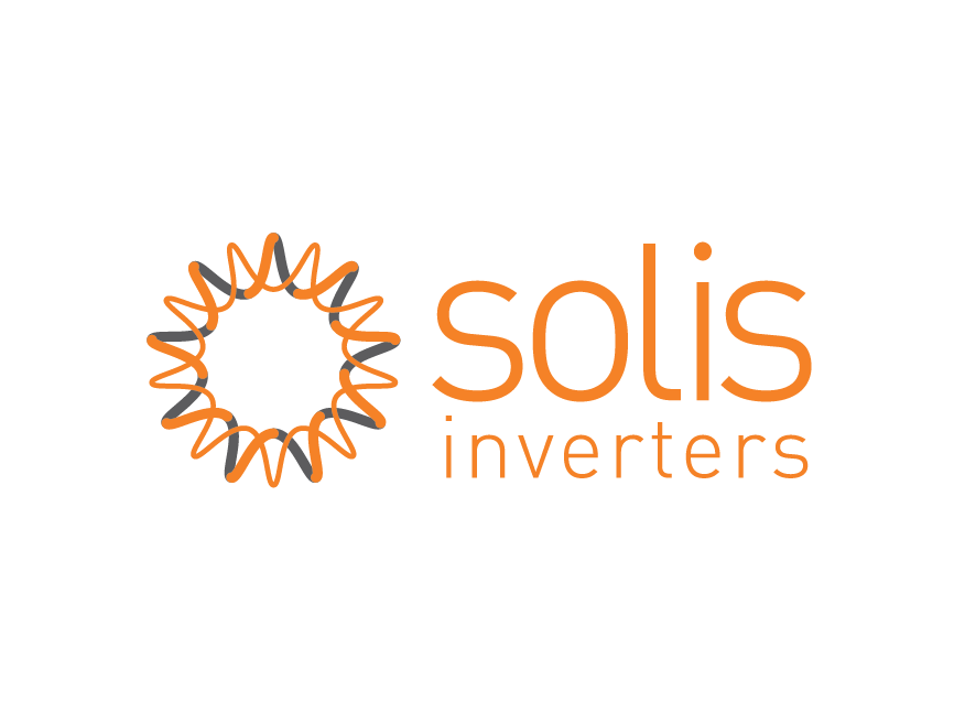 Sigla Invertor Solis Hibrid 6kWh S6-EH1P6K-L-PLUS Monofazat, prezentând un design portocaliu asemănător soarelui lângă textul „invertoare solis.