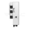 Invertor Solis Hibrid 15kWh S6-EH3P15K02-NV-YD-L Trifazat Low Voltage, un dispozitiv electronic vertical alb echipat cu ventilatoare de racire si un comutator DC pe lateral.