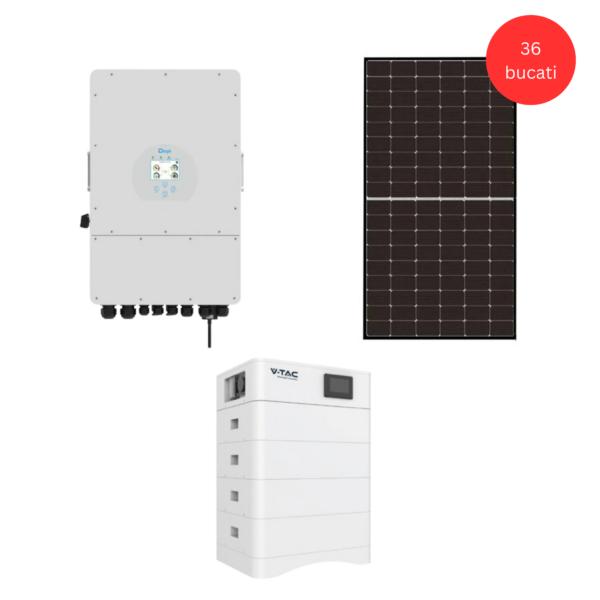 Kit Invertor Trifazat Deye 20kWh High Voltage + 36 panouri Risen N-Type 425W + Stocare 20.48kWh