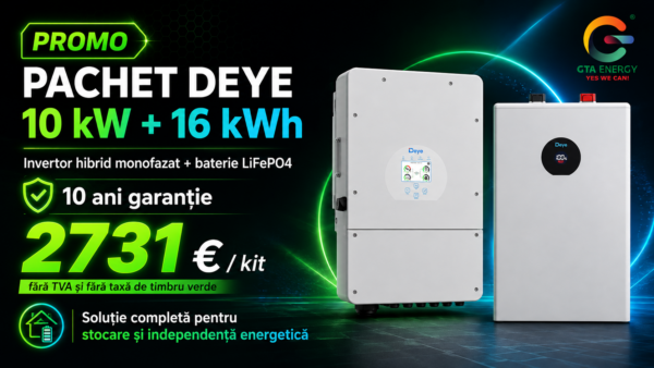 Promo pachet Deye: invertor hibrid monofazat 10 kW și baterie LiFePO4 16 kWh, 2731 euro fără TVA
